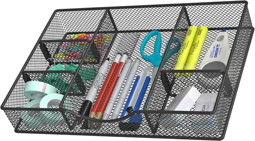 Miniatura 9 de VyGrow Bandeja Organizadora de Cajón de Escritorio, Organizadores de Cajón de Malla Metálica para Oficina, 4 Cuadrículas con Compartimento 2PCS