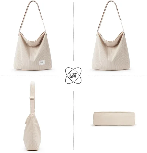 Miniatura 8 de KALIDI Bolso de mano de pana para mujer, estilo casual, con cremallera, grande, bandolera, bolso de hombro, bolso de trabajo a la moda para mujer