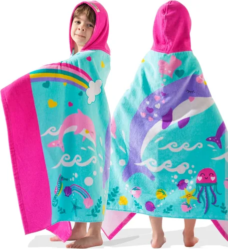 Miniatura 39 de Toalla de baño/piscina/playa con capucha, para bebés, niños y niñas de 3 a 12 años, tamaño extra grande, 30 x 50 pulgadas, algodón absorbente súper