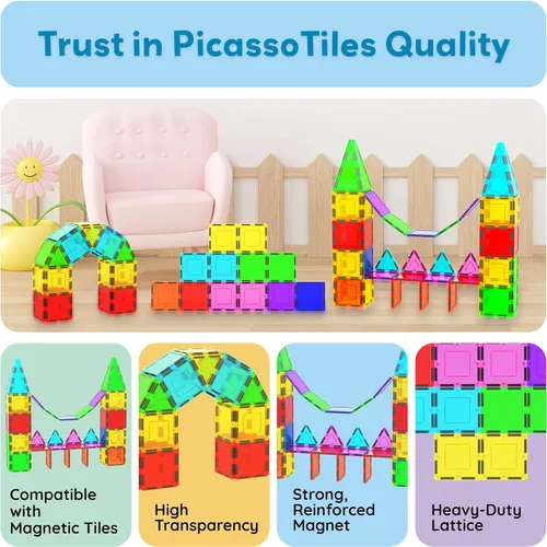 Miniatura 8 de PicassoTiles Bloque de construcción magnético Kit de construcción de azulejos magnéticos para niños, educativo STEM Aprendizaje, juego