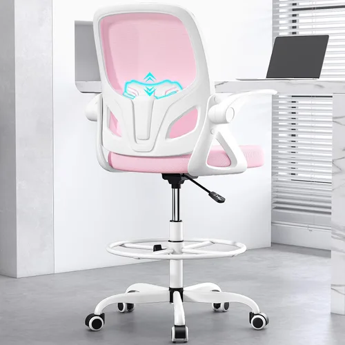 Miniatura 10 de Kensaker Silla de Dibujo Alta con Anillo Reposapiés para el Hogar y el Trabajo, Silla Ergonómica de Escritorio de Oficina para el Hogar con Brazos