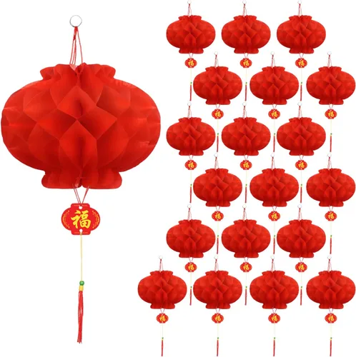 Boao 20 linternas de papel rojo chino 3D de 5.9 pulgadas 2026, decoraciones de Año Nuevo chino, decoración de festival colgante para fiesta de