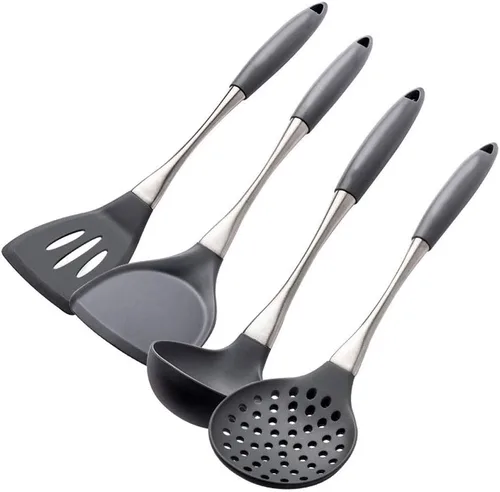 Juego de utensilios de cocina, juego de utensilios de cocina de silicona con mango de acero inoxidable, utensilios de cocina para hornear, caja de