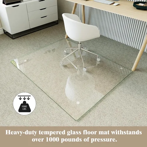 Miniatura 7 de Koonmi Tapete para silla de vidrio templado para suelos de madera dura y alfombras, 36 x 46 pulgadas, protector de piso de oficina transparente