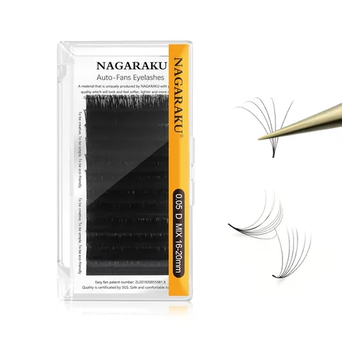 Miniatura 55 de NAGARAKU Easy Fan Extensiones de Pestañas Volumen Lash 0.07 Rizo D 8-15mm Bandeja Mixta Floración Rápida Visón Sintético en Racimo Para Ventilador