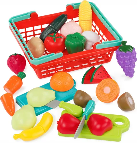 Battat – Juguete de Comida de Juguete para Niños – Juguetes de Cocina para Juegos de Rol de Chef Pretend – Cesta de Productos del Mercado de Rojo