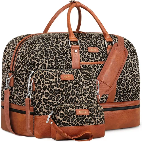 Miniatura 64 de IBFUN Bolsas de fin de semana para mujer, bolsa grande de lona para viaje, bolsa de viaje con compartimento para zapatos, 21 pulgadas, juego de 3