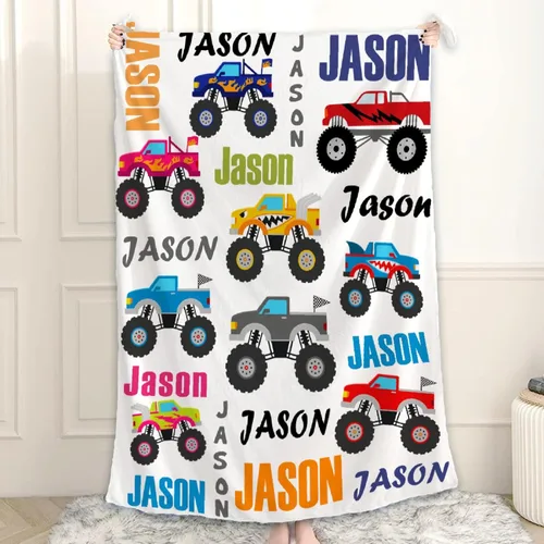 Miniatura 10 de Manta de Bebé Personalizada Camiones de Construcción Personalizados Camión Volquete Mantas con Nombre para Niños, Niñas y Pequeños Manta Suave