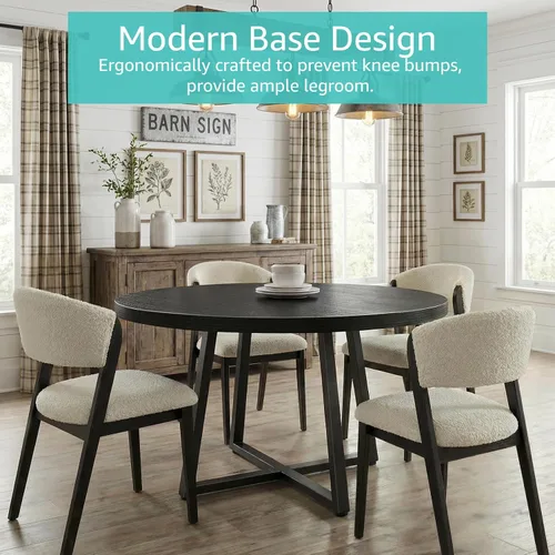 Miniatura 6 de NUTIKAS Mesa de comedor redonda de 42 pulgadas para 4, moderna mesa de cocina de grano de madera negra con patas cruzadas de metal, mesa de comedor
