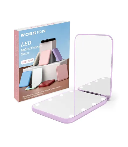 Miniatura 7 de WOBSION Espejo pequeño con luces, espejo de maquillaje compacto LED, mini espejo de viaje 1x/3x con aumento, portátil para bolso, bolsillo, regalos