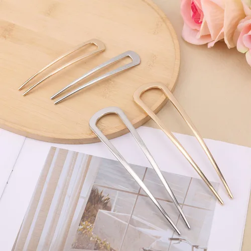 Miniatura 7 de 4 horquillas de metal francés para el cabello, 2 tamaños de aleación en forma de U para el cabello, palillos gruesos dorados y plateados, pasadores