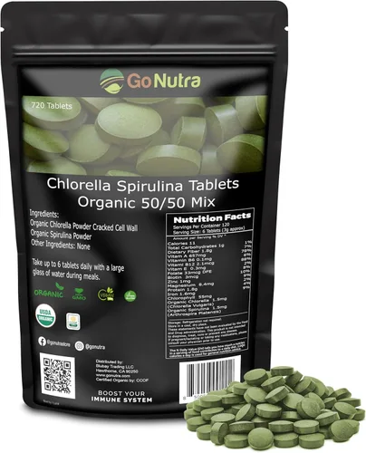 Miniatura 10 de Go Nutra Spirulina en polvo orgánico Superalimentos puros sin OMG para antioxidantes, minerales, ácidos grasos, fibra y proteínas, apto