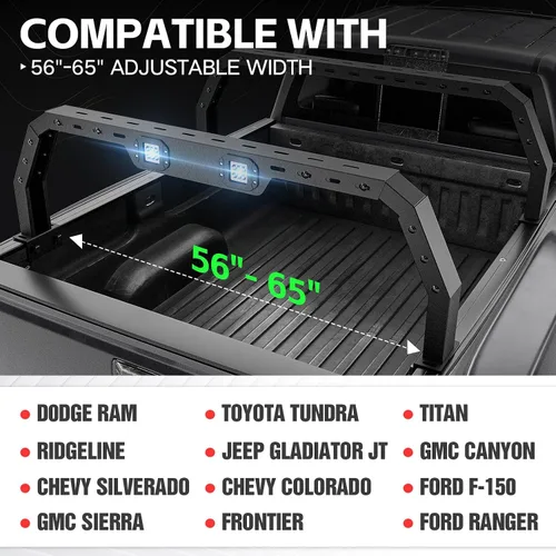 Miniatura 2 de YZONA Bastidores ajustables de 14.6 a 17.4 pulgadas de altura para caja de camioneta con 2 luces LED compatibles con Tacoma/Tundra/Silverado