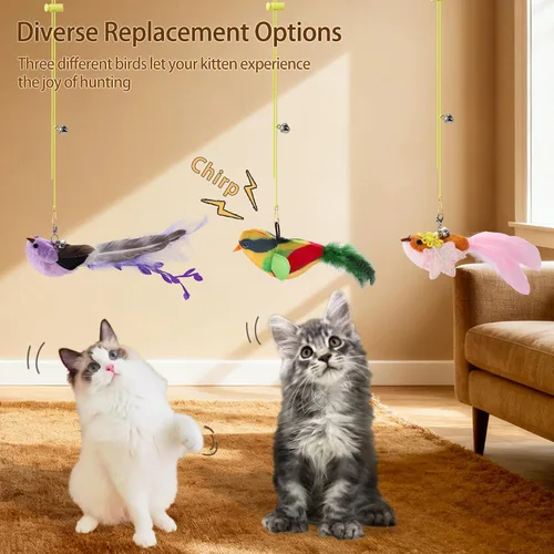 Miniatura 4 de Juguete interactivo para gatos, 1 juguete interactivo de plumas y 2 juguetes de plumas de pájaros y gatos, repuesto para gatos