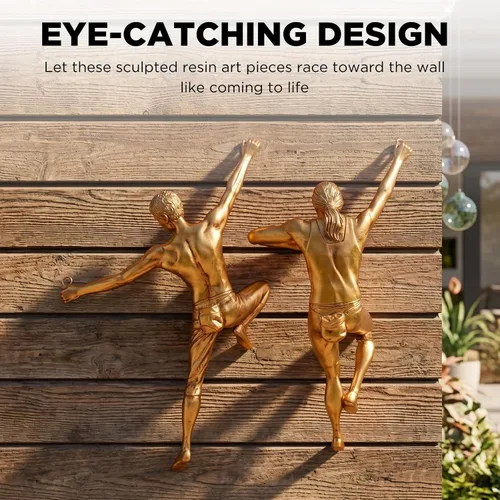 Miniatura 5 de GUTE Figuras altas de escultura de pared de escalada en roca, escultura de decoración de pared (juego de 2) 11.5 pulgadas – hombre y mujer – Maratón