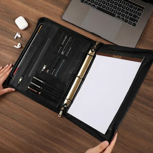 Miniatura 5 de Cartera de piel auténtica, carpeta de 3 anillas, organizador de padfolio de 11 x 14 pulgadas, carpeta profesional de negocios para hombres y mujeres