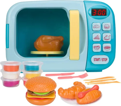 Miniatura 9 de Juego de cocina para microondas con sonido ligero para niños con comida falsa y arcilla de masa de juego de 6 colores, ideal para niños pequeños