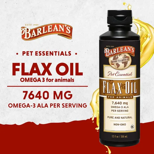 Miniatura 2 de Barlean's Aceite de linaza para animales, aceite esencial para mascotas, ácidos grasos Omega 3, suplementos de aceite para gatos y perros, para piel