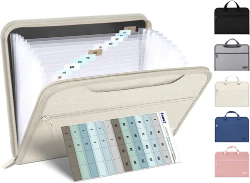 Miniatura 11 de Sooez Organizador de archivos de acordeón resistente con asa oculta, carpetas de archivos expandibles portátil de 12 bolsillos, organizador