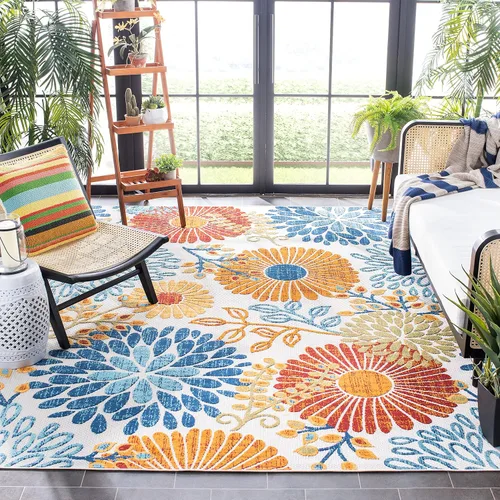 Miniatura 25 de SAFAVIEH Alfombra Lavable para Exteriores Colección Cabana - Pasillo de 2' x 10', Crema y Rojo, No Desprende Pelusa y Fácil de Limpiar, Ideal