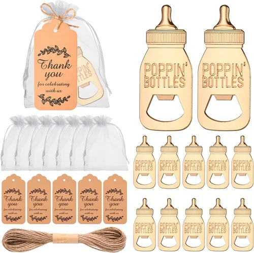 50 unidades de abrebotellas para baby shower, regalos de fiesta para invitados, bonitos abrebotellas decoraciones con bolsas de organza, regalos de