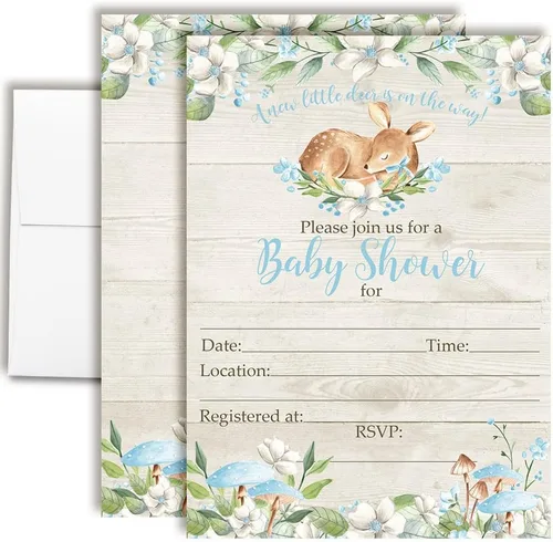 Miniatura 11 de AmandaCreation - Invitaciones para baby shower de Woodland Mom & Baby Bear para niños o niñas, 20 invitaciones de doble cara de 5 x 7 pulgadas