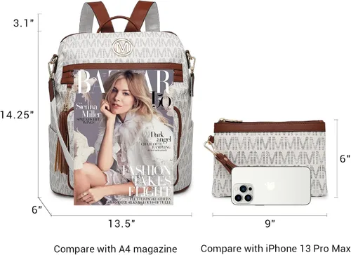 Miniatura 47 de MKP COLLECTION Mochila de moda para mujer, bolsa convertible grande para mujer, mochila de viaje, bolsa de hombro, juego de 2 piezas con borla, Beige