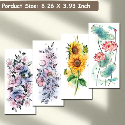 Miniatura 2 de CHARLENT Tatuajes temporales de flores de acuarela para mujeres y niñas, 10 hojas grandes, tatuajes falsos florales sexys para mujeres, arte