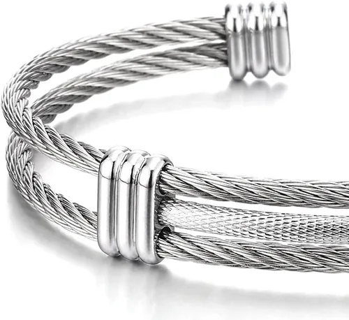 Miniatura 3 de Pulsera de acero inoxidable COOLSTEELANDBEYOND con cable trenzado ajustable para hombre y mujer