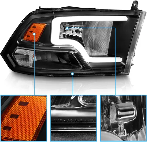 Miniatura 6 de AmeriLite para 2009-2018 Dodge Ram 1500 2500 3500 Camion Faros LED de Barra Negros de Reemplazo, Pareja - Lado del Conductor y del Pasajero