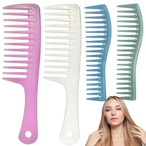 Miniatura 10 de Peines de pelo para mujeres y hombres, peine de dientes anchos grandes, dientes finos, peine de cola de rata, juego de peines para desenredar