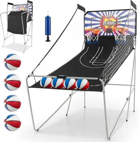 Miniatura 13 de Goplus Juego de Arcade de Baloncesto Plegable de Doble Tiro, Juego de Aro de Baloncesto con Puntuación Electrónica, 8 Modos de Juego, 4 Pelotas