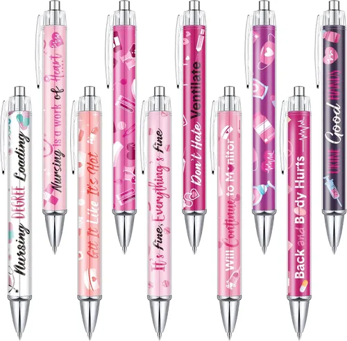 Geyee 10 Piezas Bolígrafos de Enfermera Adorables Bolígrafos de Dibujos Animados Lindos Bolígrafos Retráctiles de Enfermería Divertidos de Tinta
