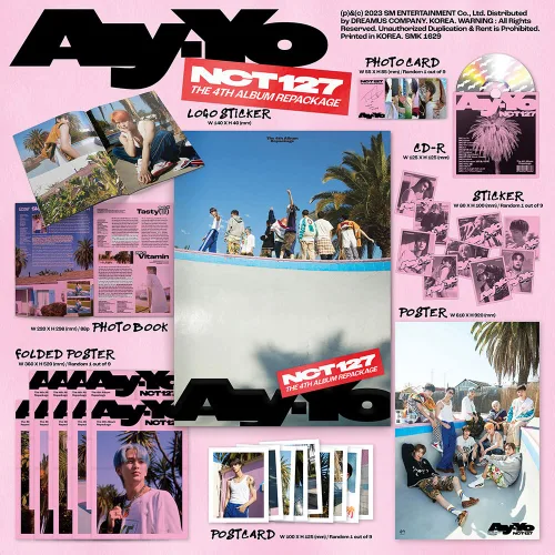 NCT 127 Ay-Yo 4º álbum de reempaquetado CD+póster plegable en paquete+folleto+postal Polaroid+Tarjeta fotográfica+seguimiento (2 versiones)