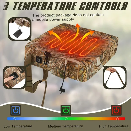Miniatura 4 de Barydat Paquete de 2 cojines calefactables para asiento de caza, cálido e impermeable, almohadilla portátil de camuflaje de caña de 16 x 14 x 3.5