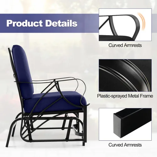 Miniatura 7 de Tangkula Planeador de patio al aire libre, silla deslizante con marco de metal con cojín, silla ergonómica para patio al aire libre para una sola
