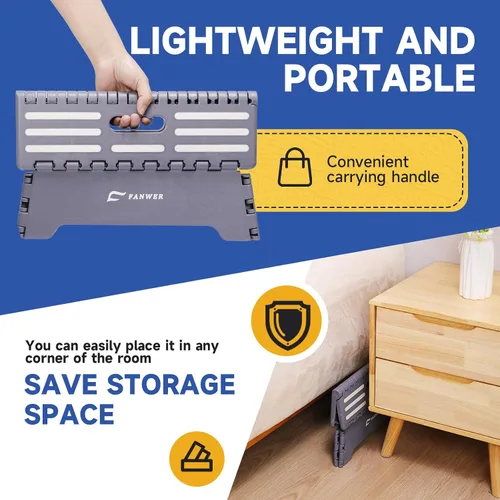 Miniatura 7 de Fanwer Taburete plegable portátil de 5 pulgadas, seguro y estable, taburete plegable para automóvil, baño, dormitorio, taburetes para ancianos