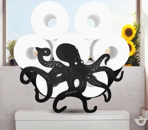 Miniatura 15 de Teaeeno Soporte de papel higiénico de vaca negra, soportes de papel de almacenamiento de FunnyAnimals para baño, decoración de animales de metal