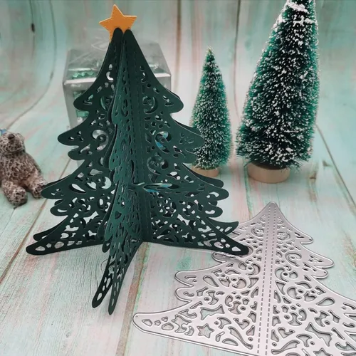 Miniatura 3 de Suds&WH Troqueles de metal para árbol de Navidad 3D, plantillas de corte de árbol de Navidad para álbumes de recortes, troqueles decorativos