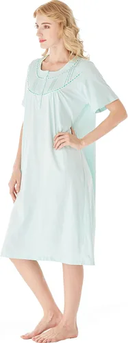 Miniatura 7 de Keyocean - Camisón de algodón para mujer, suave, cómodo, ligero, manga corta, vestido de casa, ropa de dormir, ropa de sala para verano.