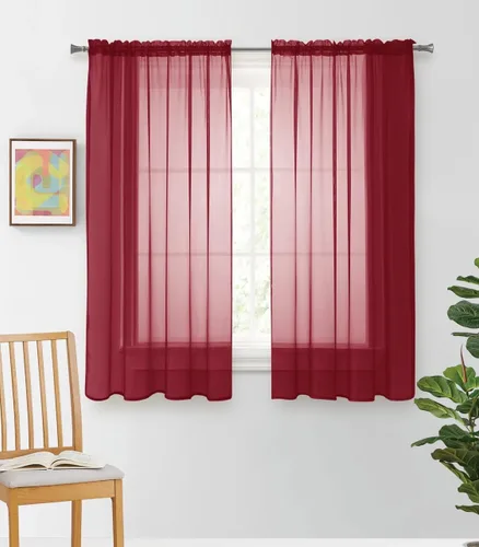 Miniatura 55 de YHSF Cortinas traslúcidas – Juego de 2 paneles para decoración del hogar – Elegantes cortinas de gasa sólida con bolsillo para barra