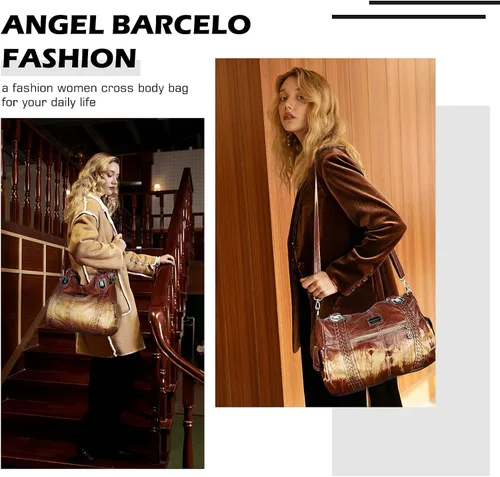 Miniatura 6 de Angel Barcelo - Bolsa de hombro amplia para mujer, diseño Hobo, cuero lavado