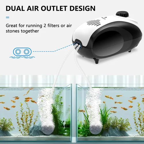 Miniatura 2 de fishkeeper Aquarium Air Pump, 4W/5W Fish Tank Air Pump Adjustable Air Valve Quiet Bubbler Aerator Pump with Air Stone/Tubing/Check Valve Up to 160
