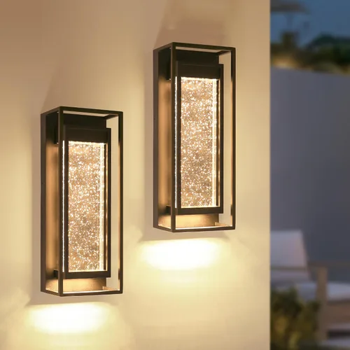 Miniatura 8 de LUTEC Lámparas de Pared para Exteriores, Aplique de Pared para Porche con 5 Temperaturas de Color con Vidrio de Burbujas de Cristal, Faroles