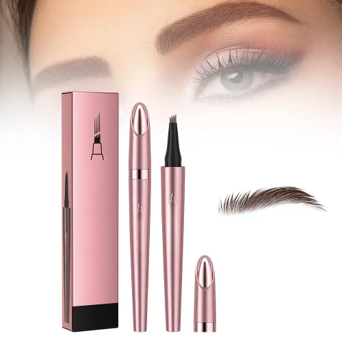 2 lápices de cejas impermeables, 4 puntas, maquillaje natural, trazo fino, mágico, 3D, microblading para mujeres (marrón oscuro)
