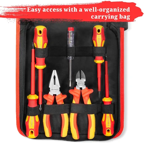 Miniatura 7 de BILITOOLS Juego de destornilladores y alicates para electricistas aislados de 1000 V - Kit de 7 herramientas eléctricas con destornilladores