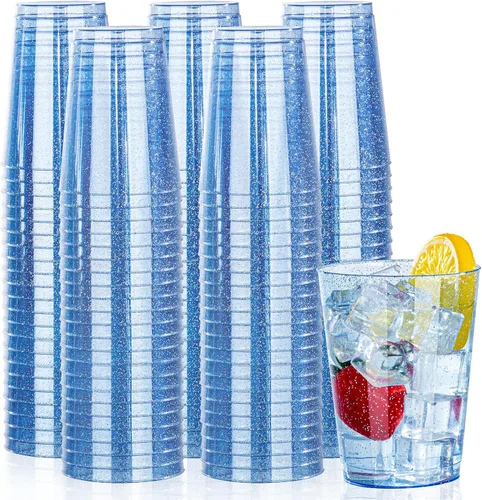 Miniatura 14 de DaYammi Paquete de 200 vasos de plástico dorados de 10 onzas, vasos de vino desechables con borde dorado, vasos de vino desechables de lujo, vasos