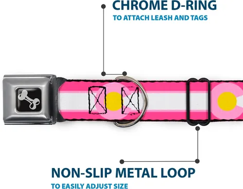 Miniatura 5 de Hebilla para cinturón de seguridad con cuello de perro, color rosa, rosa claro, amarillo de 22,8 a 15.2 in de ancho