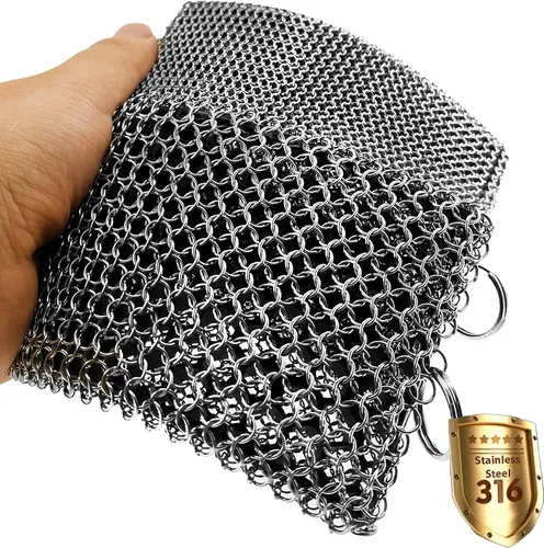 Limpiador de malla de hierro fundido, anillo fino, limpiador de sartén de acero inoxidable 316, silicona integrada con anillos soldados, para