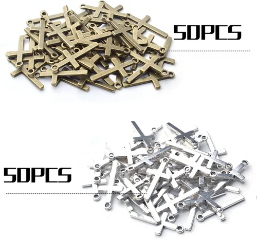 Miniatura 2 de BronaGrand 100pcs 27×13mm Crosses Charms Alloy Cross Bead Charms Jewelry Charms Pendants for DIY Necklace Bracelet Jewelry Making Crafting Accessory